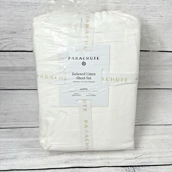 Parachute Relaxed Linen Queen Size Sheet Set Ivory Hot Cool Sleepers NEW
