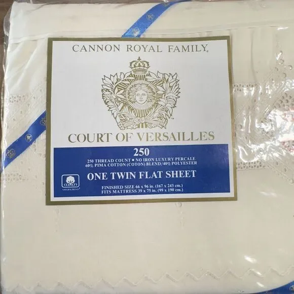 Court of Versailles Cannon Twin Flat Sheet Luxury Percale‎ POMPADOUR LACE NOS