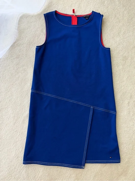 Tommy Hilfiger Royal Blue Sleeveless Shift Wrap Dress with Red Trim