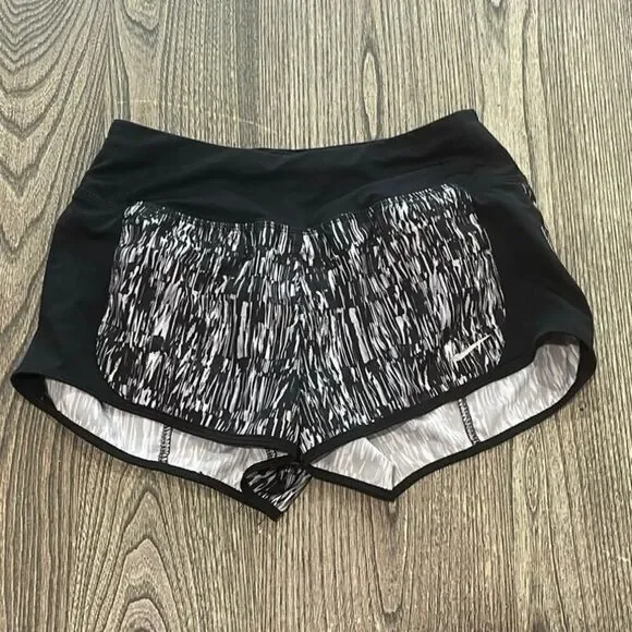 Nike Dri-Fit Athletic Shorts Abstract Print Elastic Waist Pull-On Black Gray XS