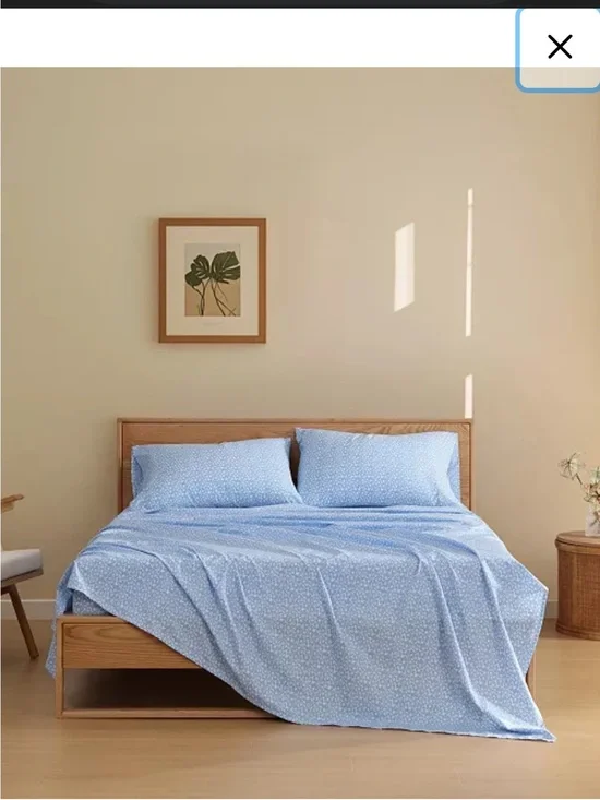Marimekko Light Blue Microdot Cotton flat Sheet.  FULL FLAT SHEET ONLY.