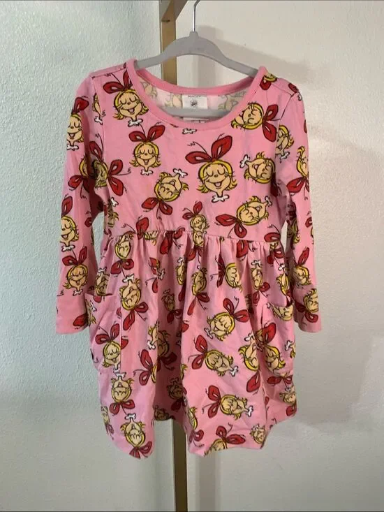 Hanna Andersson Pink Cindy loo who Grinch Cartoon Print Girls Dress- Size 3T