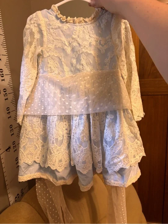 Hugshood Vintage Baby Blue Lace Dress with Matching Duster Size 4T