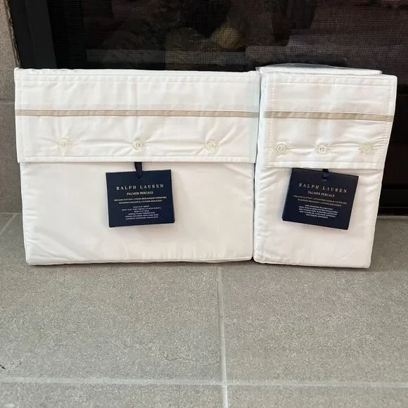 Ralph Lauren King Flat Sheet Stand Pillow Case‎ Organic Cotton Palmer Sand Dune