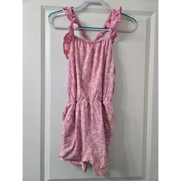 Tea Collection Girls Pink Orchid Floral Cotton Jersey Romper Size 16