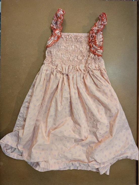 Girls' Peach Floral Smocked Sundress with Ruffle Straps