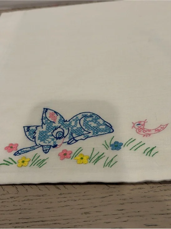 Vintage Child’s Pillow Case To Fit Child’s Pillow Cross Stitched Deer Bunny