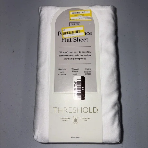 Queen 400 Thread Count Flat Sheet Sateen White 100% Cotton - Threshold
