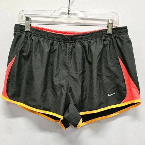 Nike Womens Dri-FIT Running Shorts Black Neon Orange Red XL Athletic Gym Workout