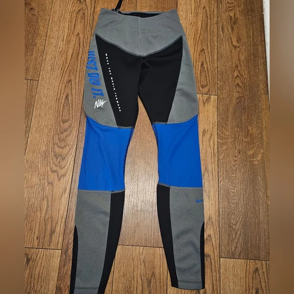 Nike Dri-Fit Hyper Power‎ Speed Running Pants Mesh Knee Sz S Black Blue Athletic