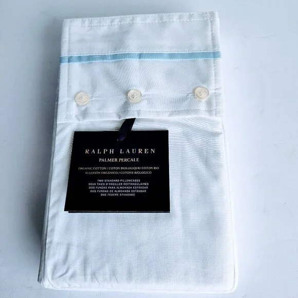 Ralph Lauren White Palmer Percale Organic Cotton STD Pillowcases