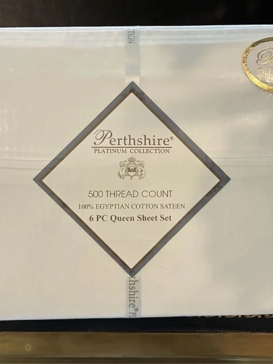 Perthshire Platinum 500 Thread Count Queen Sheet Set in White NIB