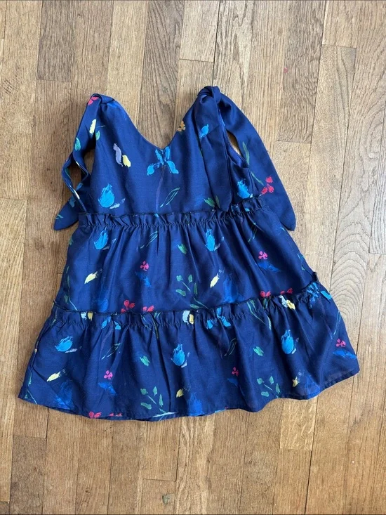 Girls Navy Floral dress with additional shoulder tie and flowers