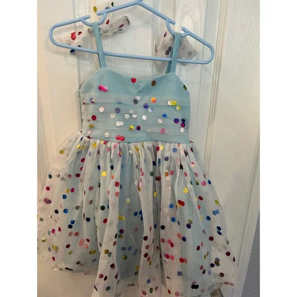 Unbranded Tutu Dress Blue Multi-Color Metallic Polka Dot‎ Tulle Party Birthday
