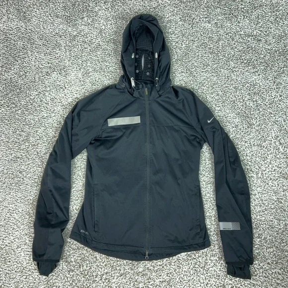 Nike Jacket Womens Medium Black Hooded Full Zip Element Dri-FIT Running Athletic