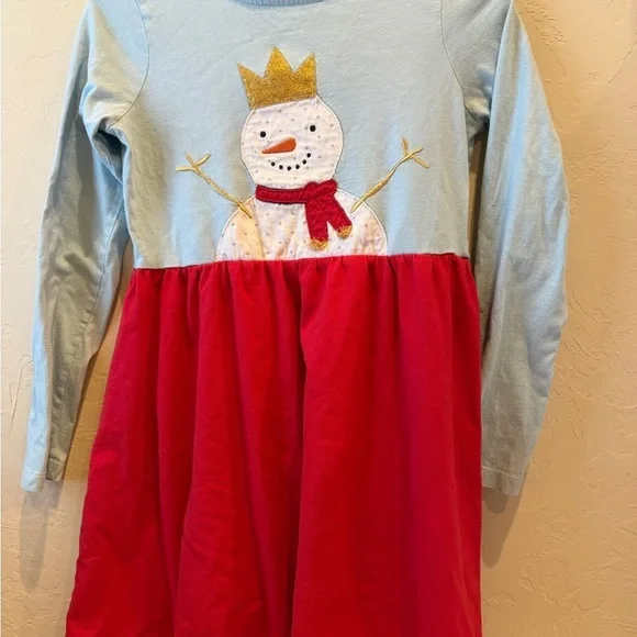 Mini Boden festive snowman appliqué dress
