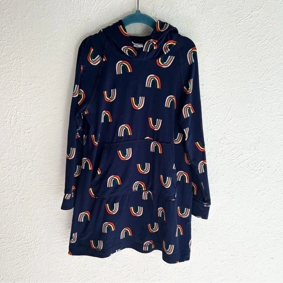 Hanna Andersson Sunblock UV Hoodie Dress Retro Rainbows Navy Sz 5