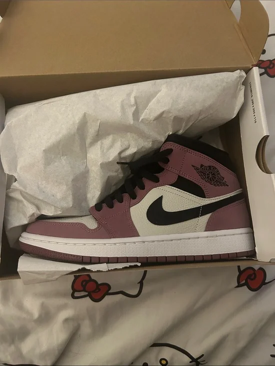 Nike Air Jordan 1 Mid Pink/Black/Cream Basketball Sneakers