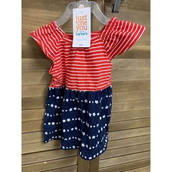 NWT Just One You Baby Girls Americana Patriotic Dress Size 3 Months 4th July Z4