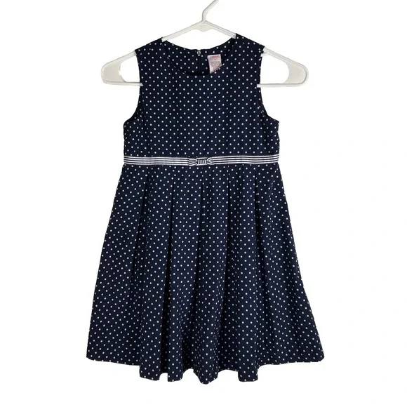 Gymboree Girls‎ Navy Blue White Polka Dot Pleated Sleeveless Dress Size 7
