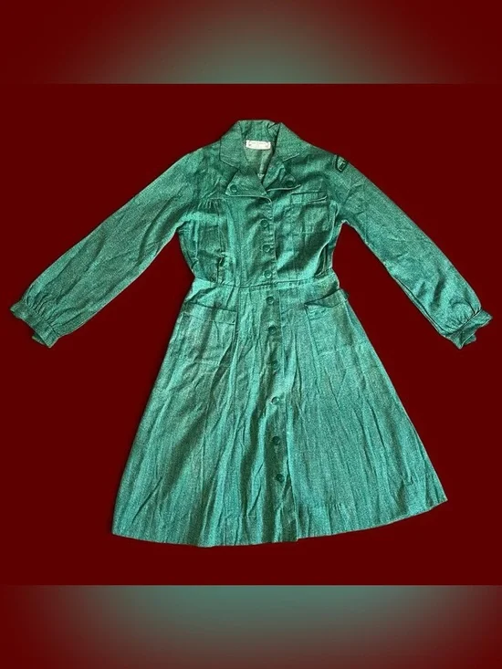 1950s TRUE VINTAGE • RARE 50s Girl Scouts Long Sleeve Cotton Mini Dress