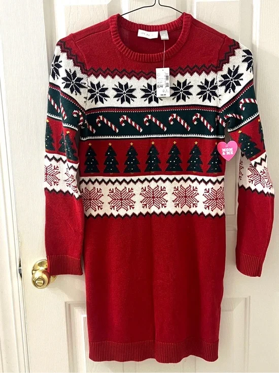 The Children’s Place Girl’s Christmas Fair Isle Red Sweater Dress Sz 14 New W/t