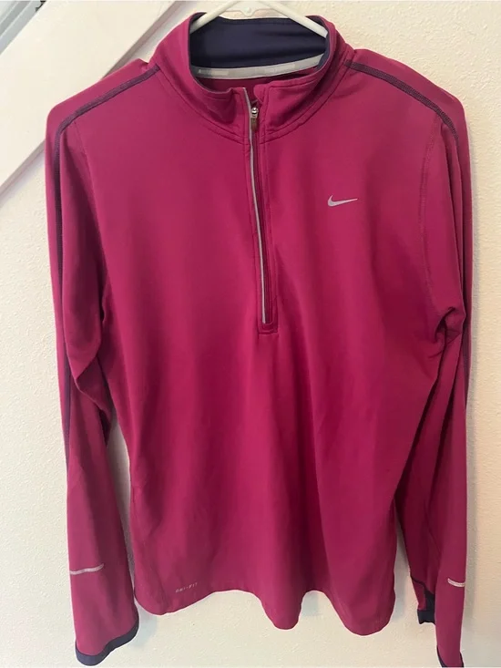 Nike Pink Dri-FIT Quarter-Zip Pullover with Navy Trim