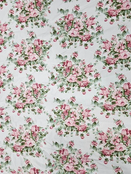 Feather & Stitch NY Pink Green Rose Bouquet TWIN/TWIN XL 300 Count Flat Sheet