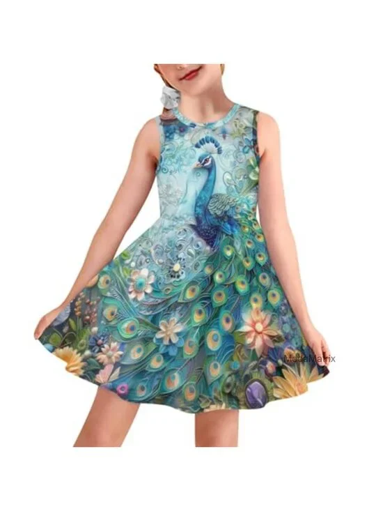 Girls Sleeveless A-Line Swing Dress Polyester Casual Party