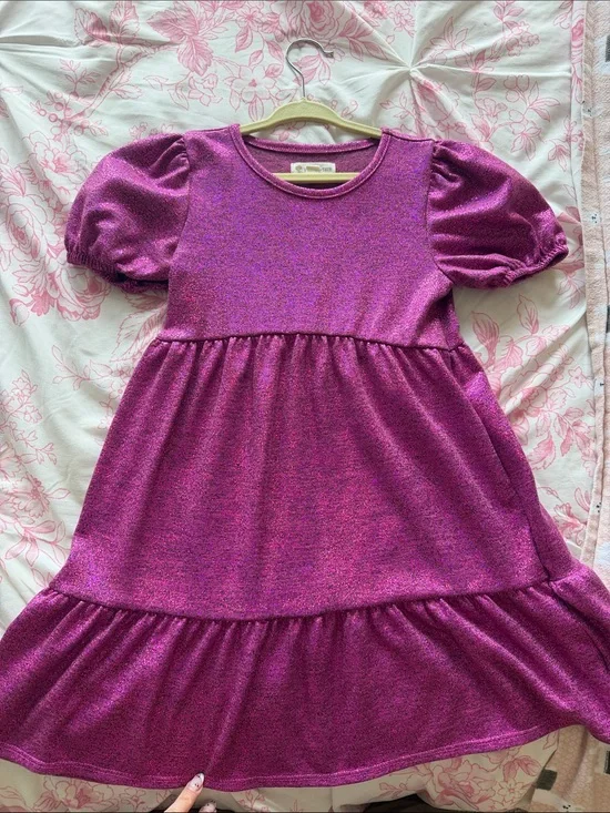 Tucker + Tate Metallic Magenta Tiered Puff-Sleeve Dress