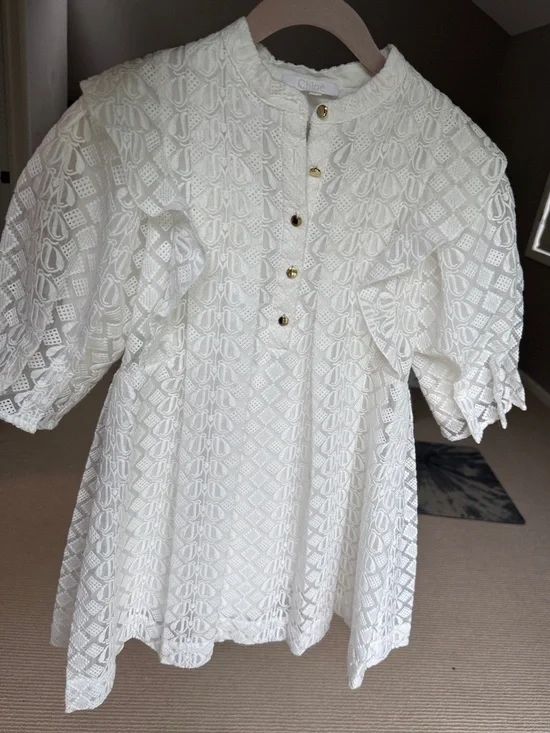 Chloe Cream Lace Girls' Formal Dress with Gold Buttons