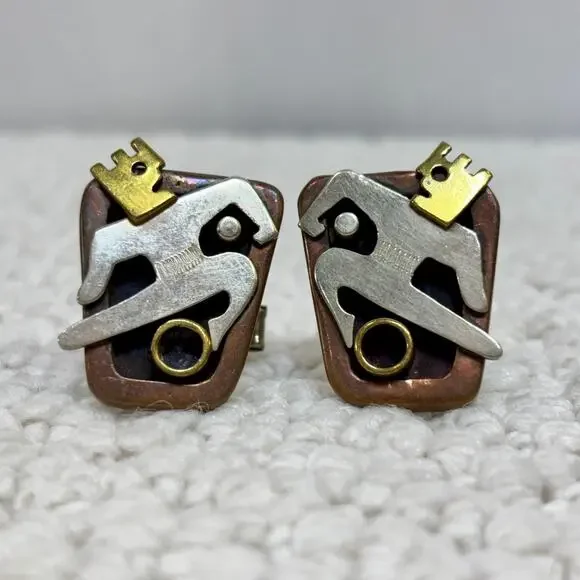 Salvador Teran? Taxco Mexico Running Man Large 1” Men’s Cufflinks VTG Stamped 1