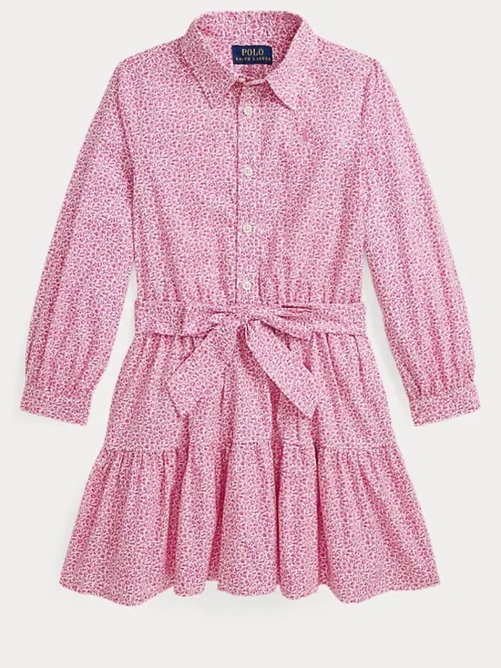 Polo Ralph Lauren Girl’s Pink Floral Cotton Poplin Shirt Dress Size 8