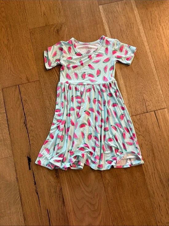 Mint Watermelon Print Short-Sleeve Twirl Dress for Girls
