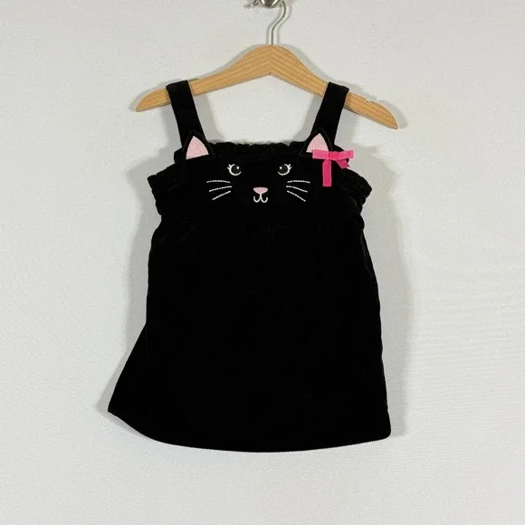 NEW Gymboree Girls 18-24 Mo Corduroy Jumper Dress Black Cat Face Pinafore Kawaii