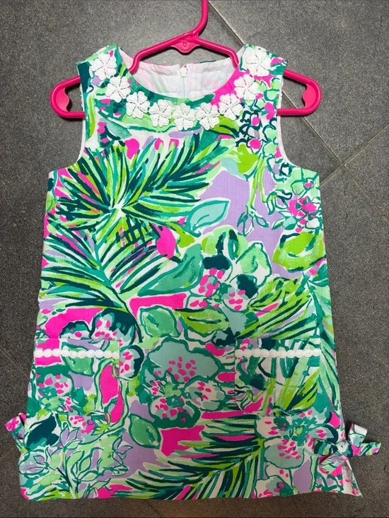 Lilly Pulitzer Girls Tropical Floral Shift Dress in Pink, Green, Lavender