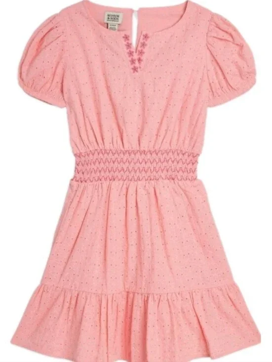 Scotch & Soda Girls Size Pink Eyelet Puff Sleeve Dress