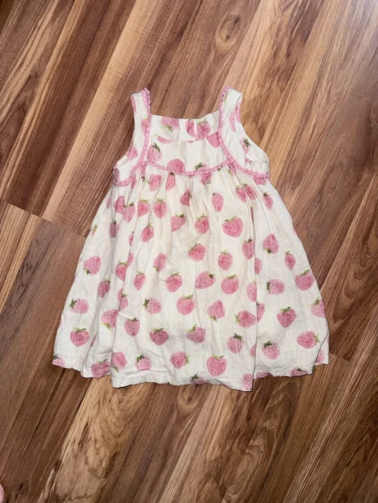 Cheeky plum White Dress with Pink Strawberry Print