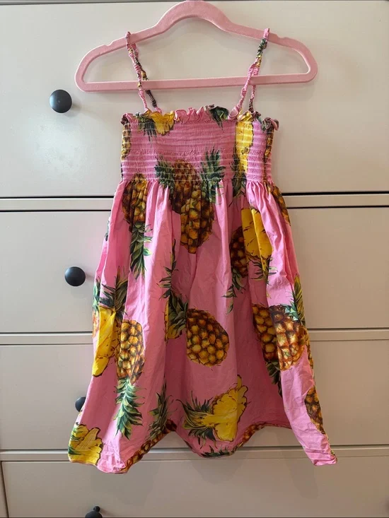 Dolce & Gabbana Pink Pineapple Print Summer Sundress with Smocked Bodice