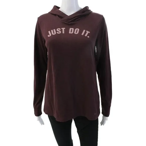 Nike Womens Pullover Hoodie Brown Graphic Quote Long Sleeve Size M