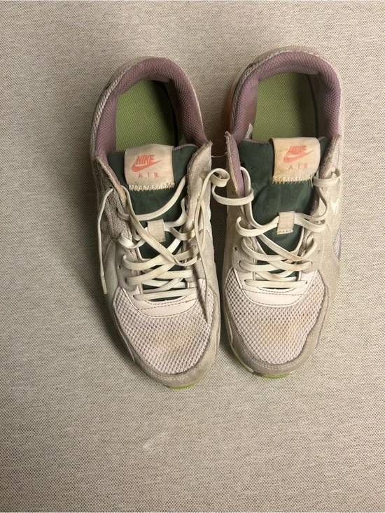 Nike Beige and Green Lace-Up Sneakers with Pink Lining