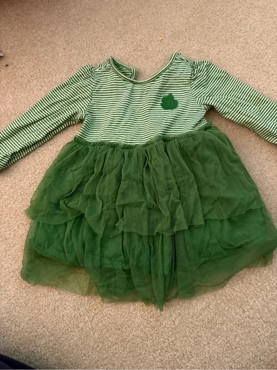Green Striped Tulle Dress - Clover St Patrick’s Day 12 months
