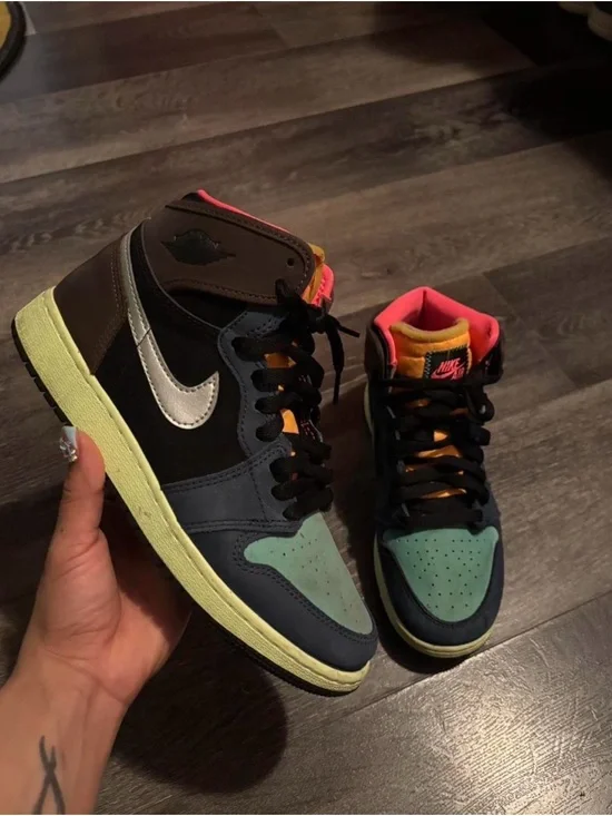 Nike Air Jordan 1 Mid Teal, Black & Pink Accent Sneakers