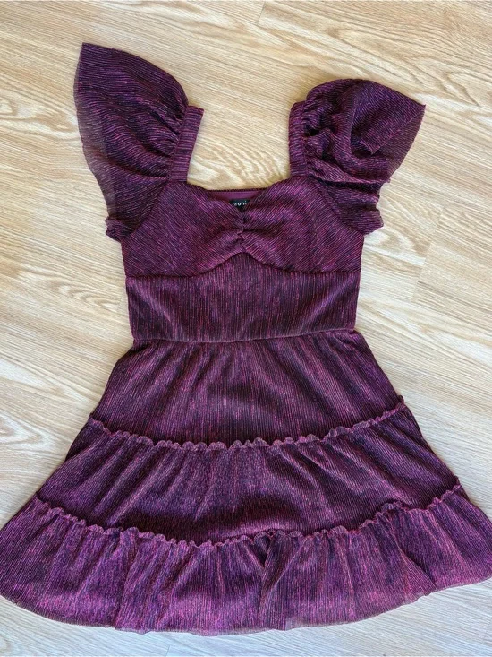 Girls' maroon/Purple Party Dress with Flutter Sleeves