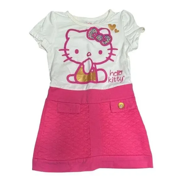 Hello Kitty Ivory Pink Quilted Short Sleeve Dress GIrls Size 2T