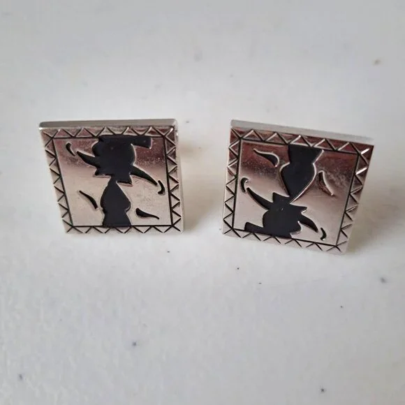 VTG Swank Silver-Tone Square Cufflinks Abstract Silhouettes 1