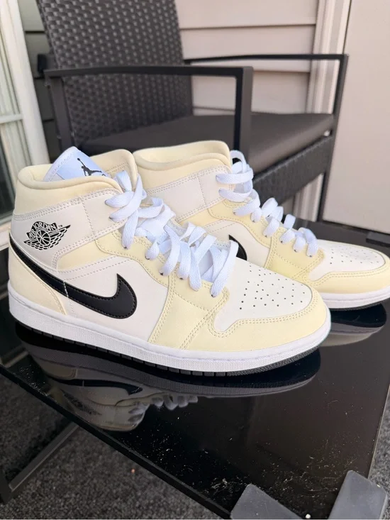 Nike Air Jordan 1 Mid White Cream with Black Swoosh
