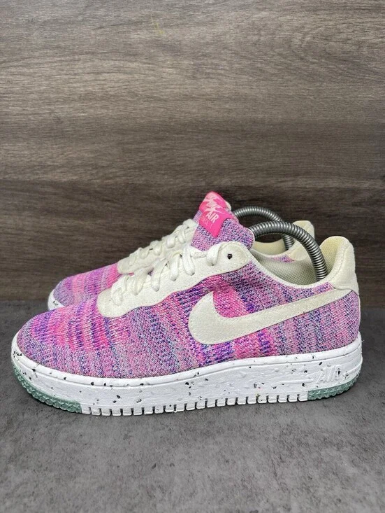 Nike Air Force 1 Crater Flyknit Pink Multicolor Womens Size 8.5 Casual Sneakers