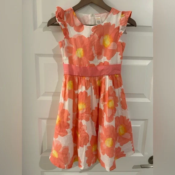 Gymboree Floral Dress Back Bow Pink White Size 10 Girl