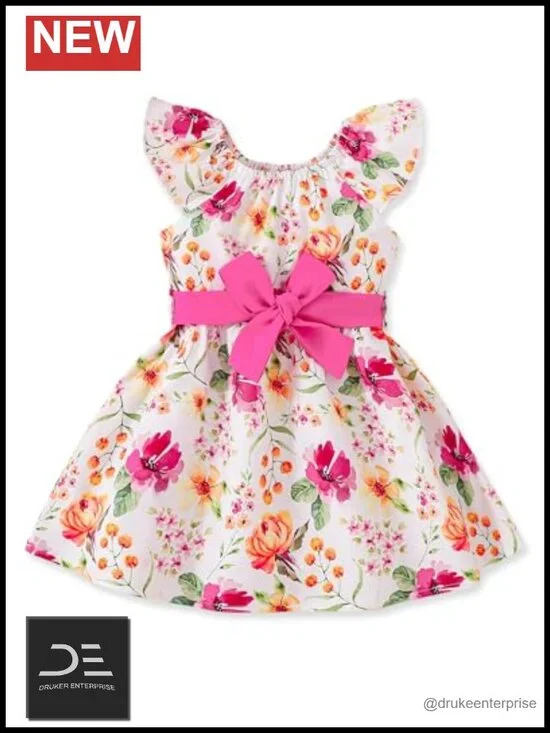 Kids Ruffle Sleeveless Floral Summer Sundress Polyester Blend Beach Party Outfit